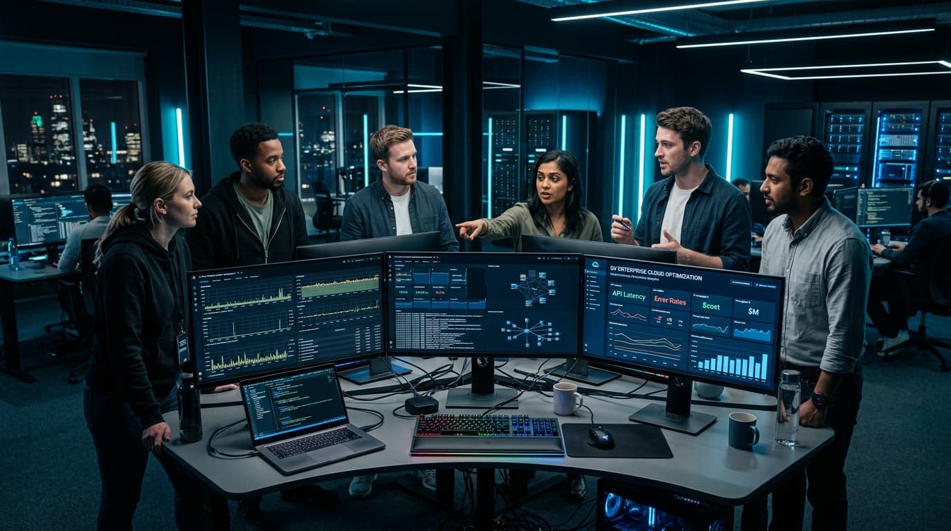 Senior software engineering leadership team in a high-tech enterprise setting